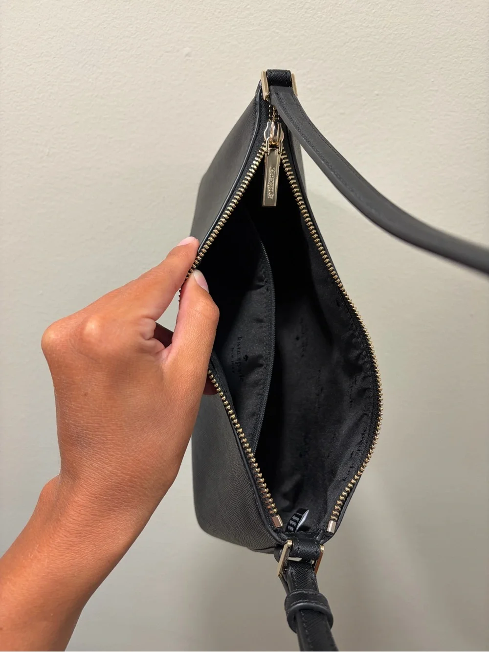 NEW kate spade Black Saffiano Leather Shoulder Bag with Gold Hardware